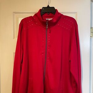 Sportelle Red Zip-Up Jacket with Stud Accents and pants